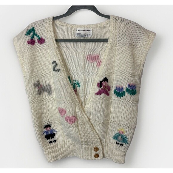 Vintage 80s Alyssa Brooke Knit Sweater Vest Women’s M Cottagecore Cute Teacher - Picture 1 of 6
